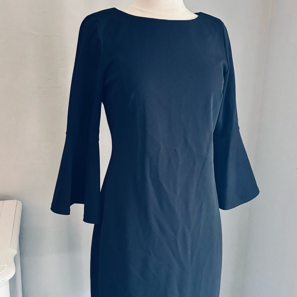 Calvin Klein Boatneck 3/4 Bell-Sleeve Fitted Sheath Dress Knee Length, Black 6 - Picture 3 of 13